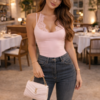 Body dentelle rose clair femme élégant romantique taille unique 34 40 Fashion Victims