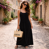 ALT : Robe longue fluide noire femme élégante dos croisé