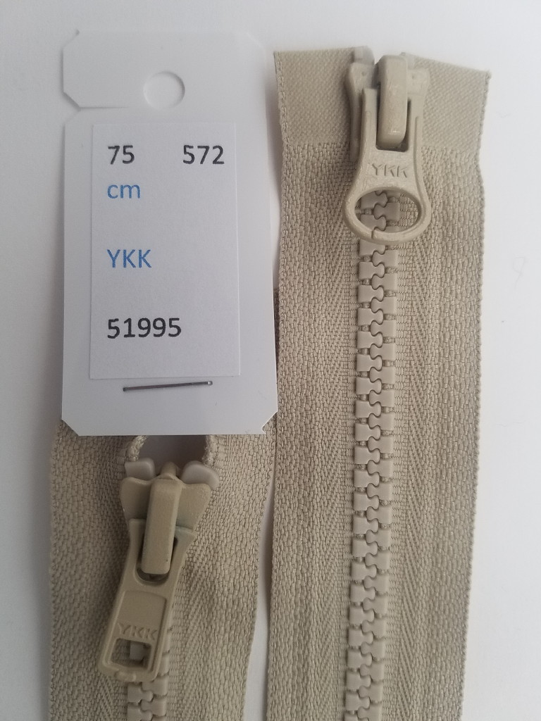 Fermeture à glissière YKK métal double curseur coton délavé 60cm - beige