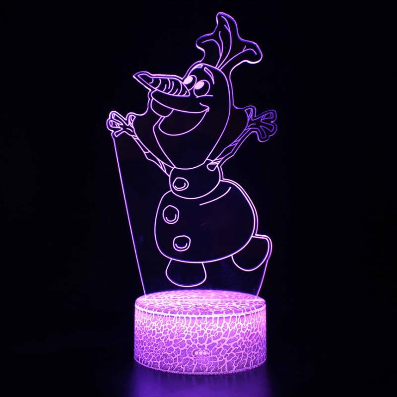 Disney-reine-des-neiges-Elsa-Anna-enfants-LED-veilleuse-mignon-Animal-Olfa-Sven-3D-Illusion-lampe