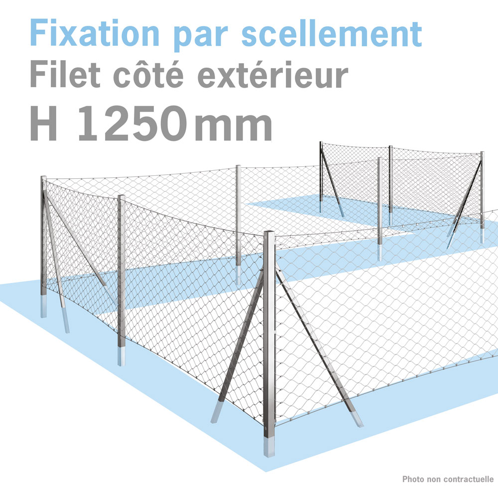 Clôture inox KIT PERIMESH Fixation scellement - Filet côté extérieur - H 1250 mm