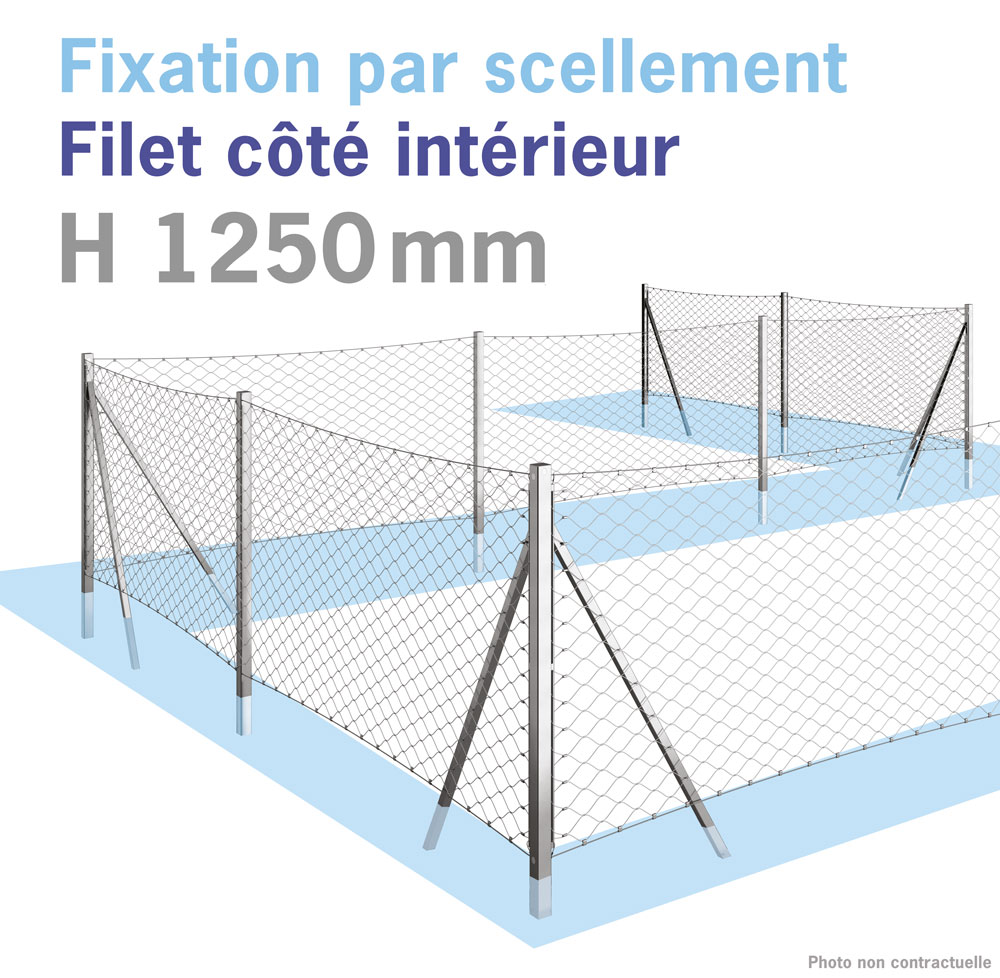 Clôture inox KIT PERIMESH Fixation par scellement - Filet côté intérieur - H 1250 mm