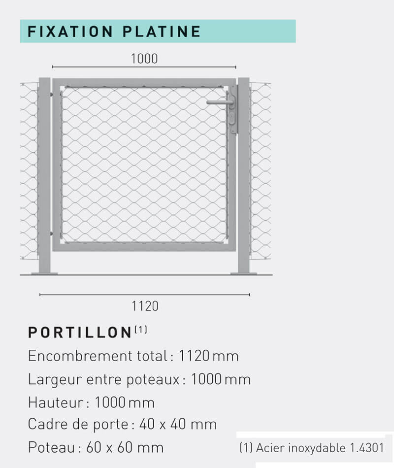 Portillon-cloture-inox-platine-dimensions-H1000