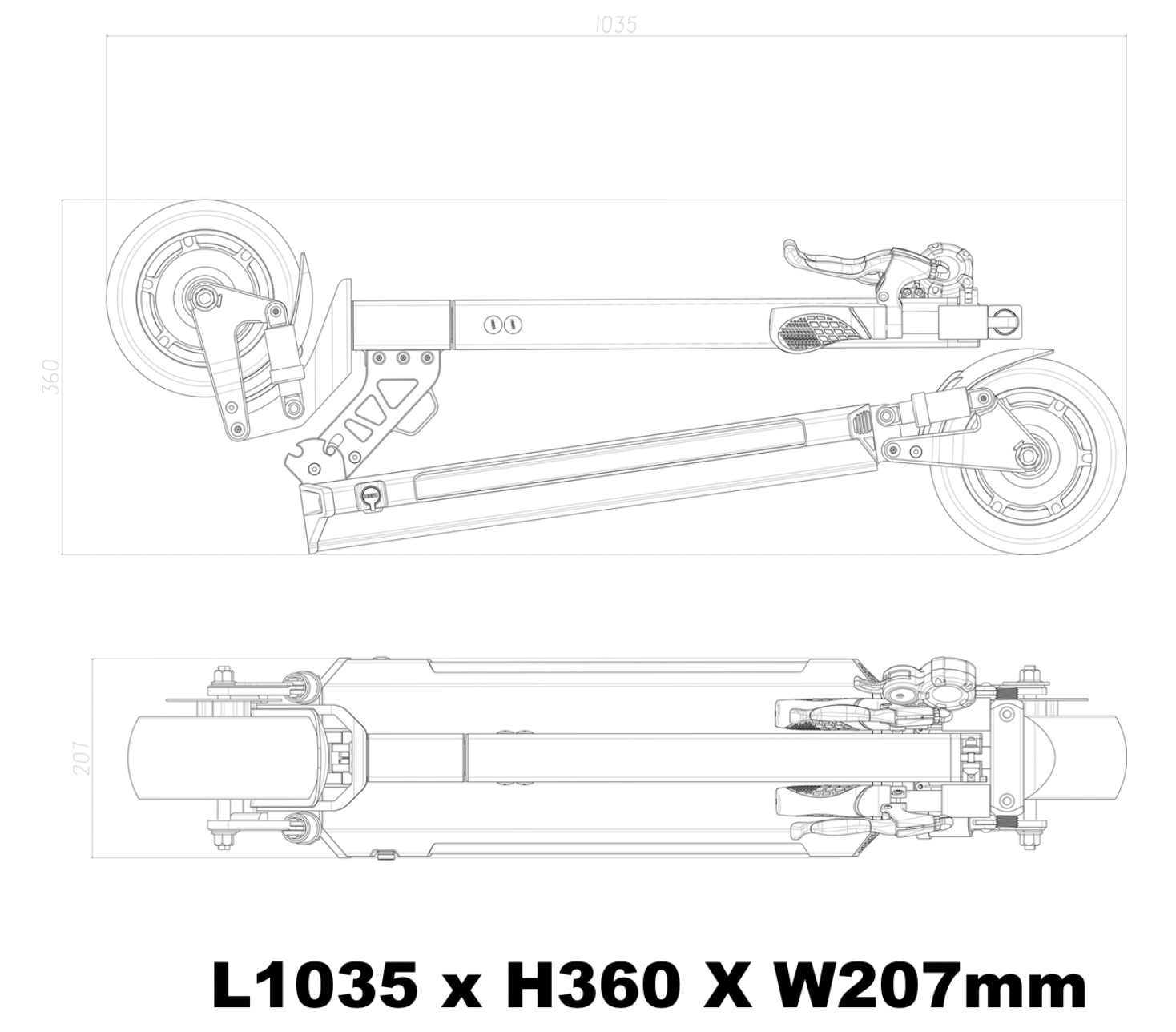 Taille trottinette électrique HERO S8 pliée