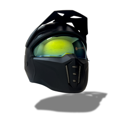 Casque FRV noir mentoniere et visière irisée