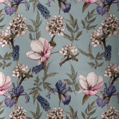 TISSU 100% COTON- FLEURS AQUARELLES BLEUES ET ROSES- 10cm - TISSUS/Tous nos  cotons - mamerserezh