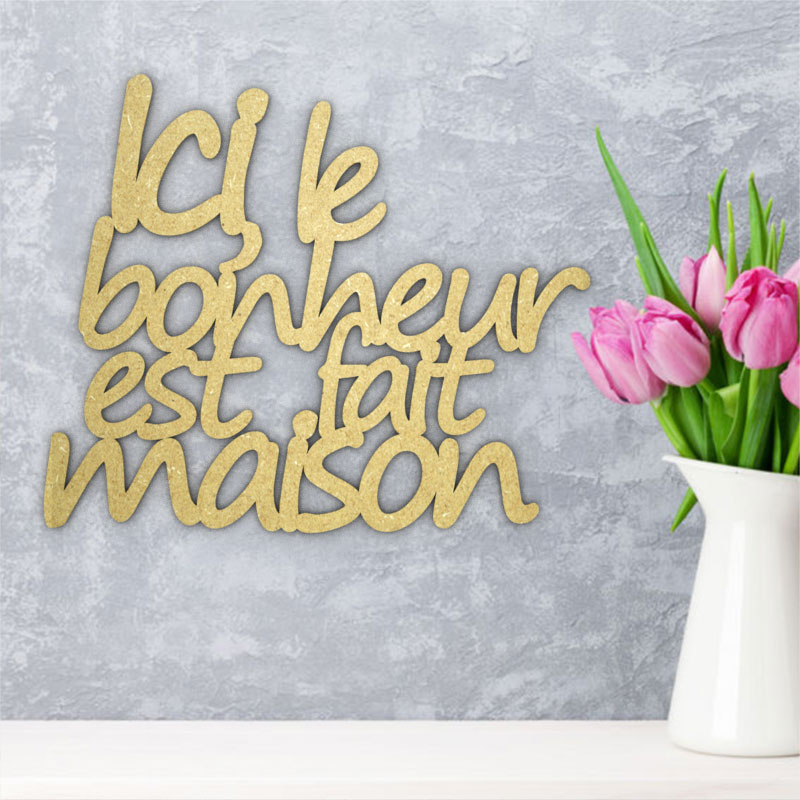 Citation murale cursive en bois Bonheur maison artsdeszifs