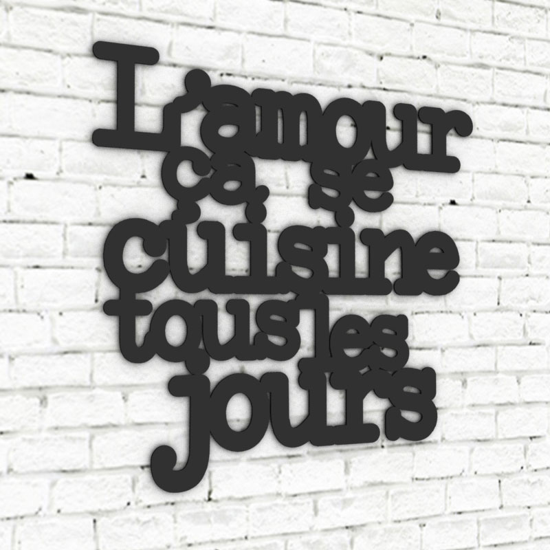 Citation-cursive-murale-amour-cuisine-alu-noir