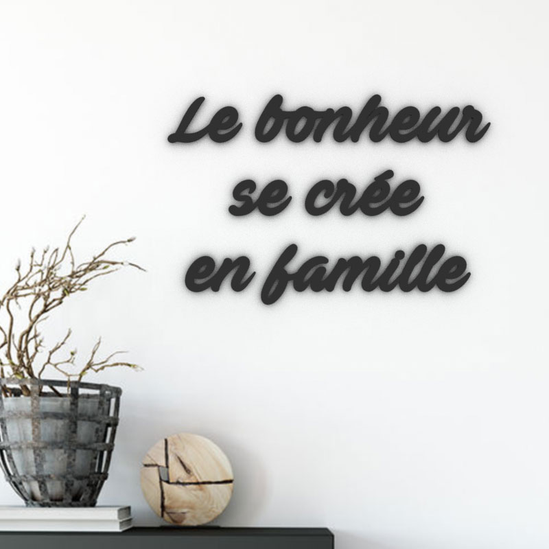 Phrase murale en métal - Bonheur en Famille