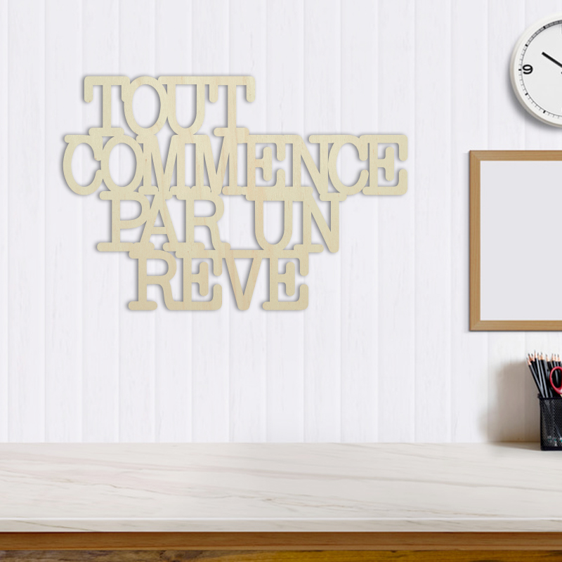 décoration-murale-bois-bouleau-citation-tout-commence-par-un-reve