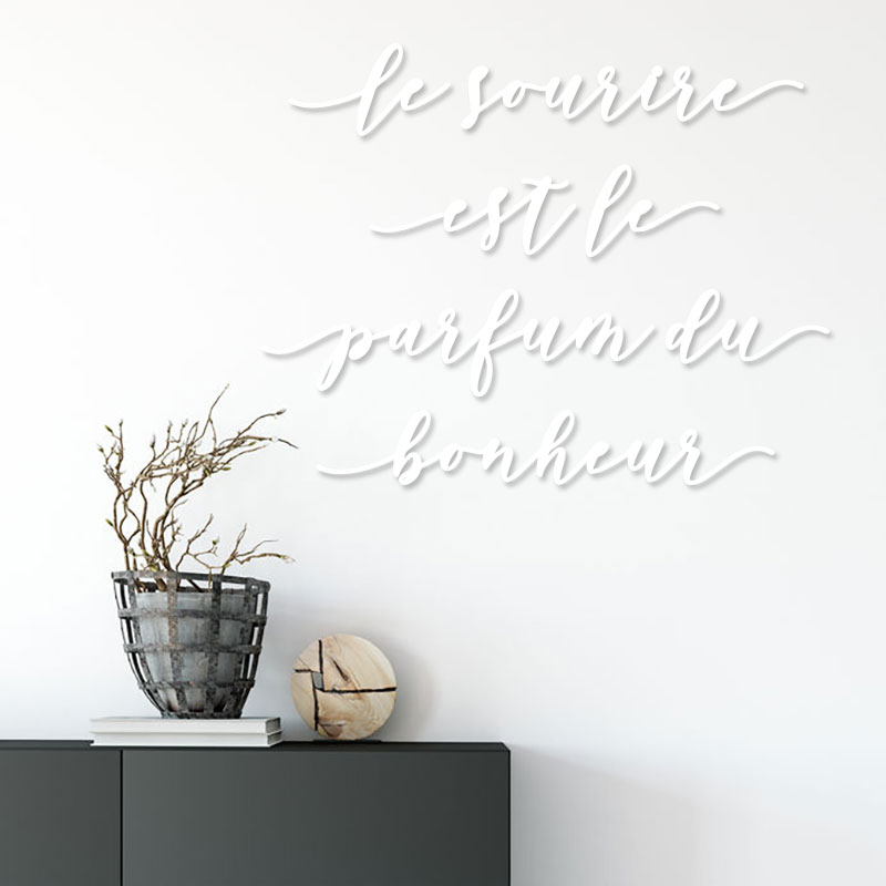 décoration-murale-métal-alu-blanc-citation-parfum-du-bonheur