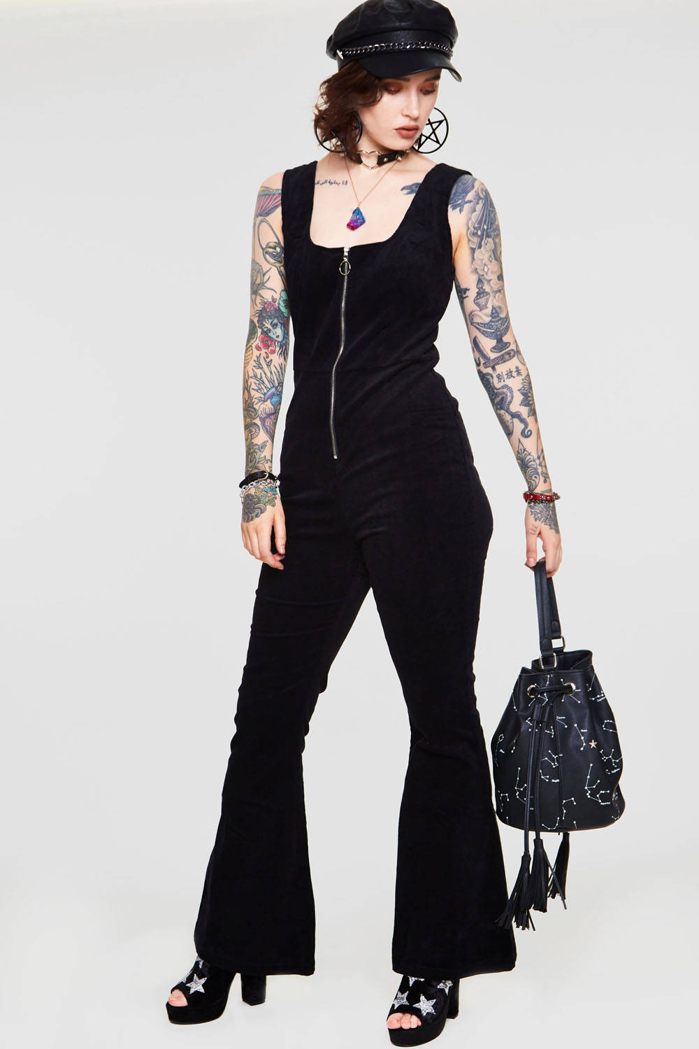 Combinaison Jumpsuit Gothique Glam Rock Jawbreaker Velours Noir