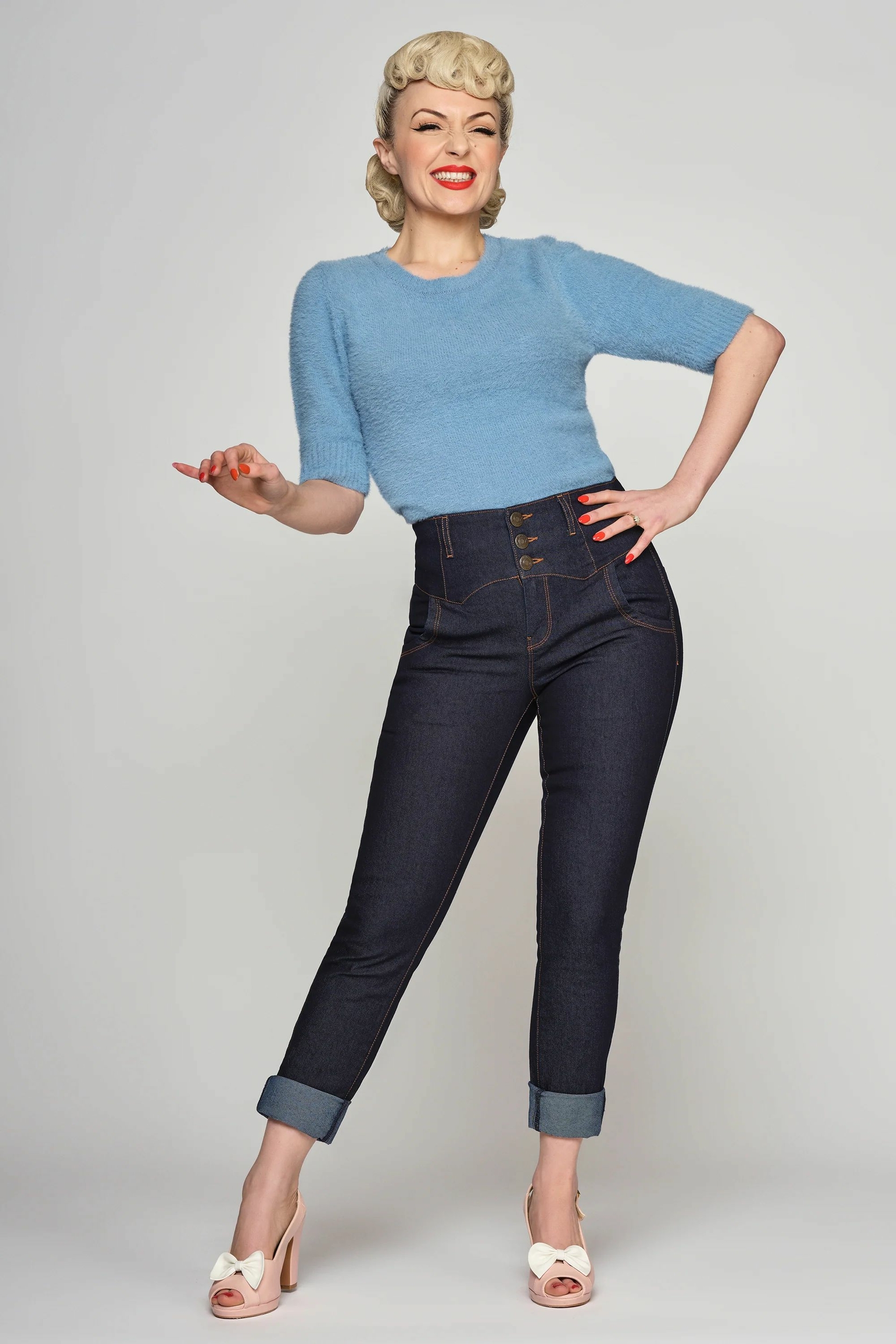 Pantalon Capri Denim Bleu Femme Taille M – Style Pinup Rockabilly Années 40/50, Neuf Sans étiquettes