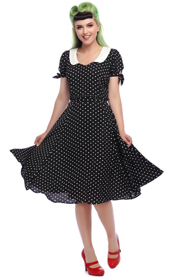 Robe Collectif Rockabilly Retro Pin Up 50 S Swing Mirella Polka Dot Noir Outlet Belldandy