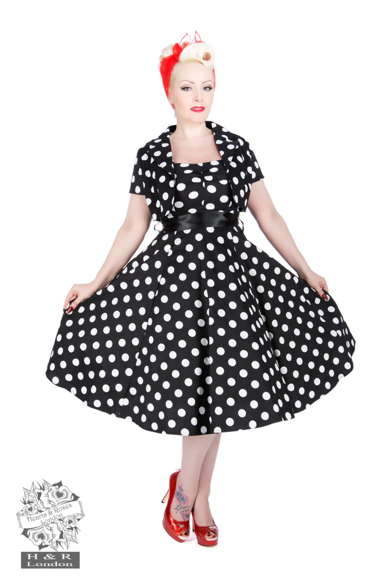 Avis Et Commentaires De Robe Boléro Pin Up Rétro 50 S Rockabilly Handr London Pois Noir Blanc