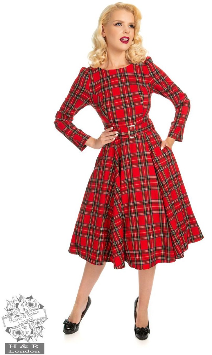 Robe Pin Up Rétro 50s Rockabilly Handr London Swing Highland Rouge Vêtementsrobe Belldandy 4589