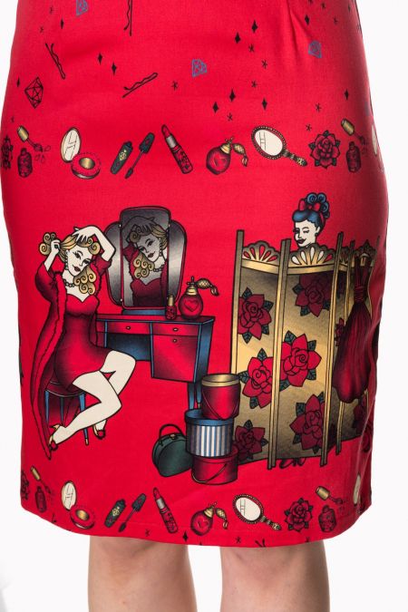Robe Crayon Banned Pin Up Rockabilly Rétro 50s Vanity Rouge Outlet Belldandy 