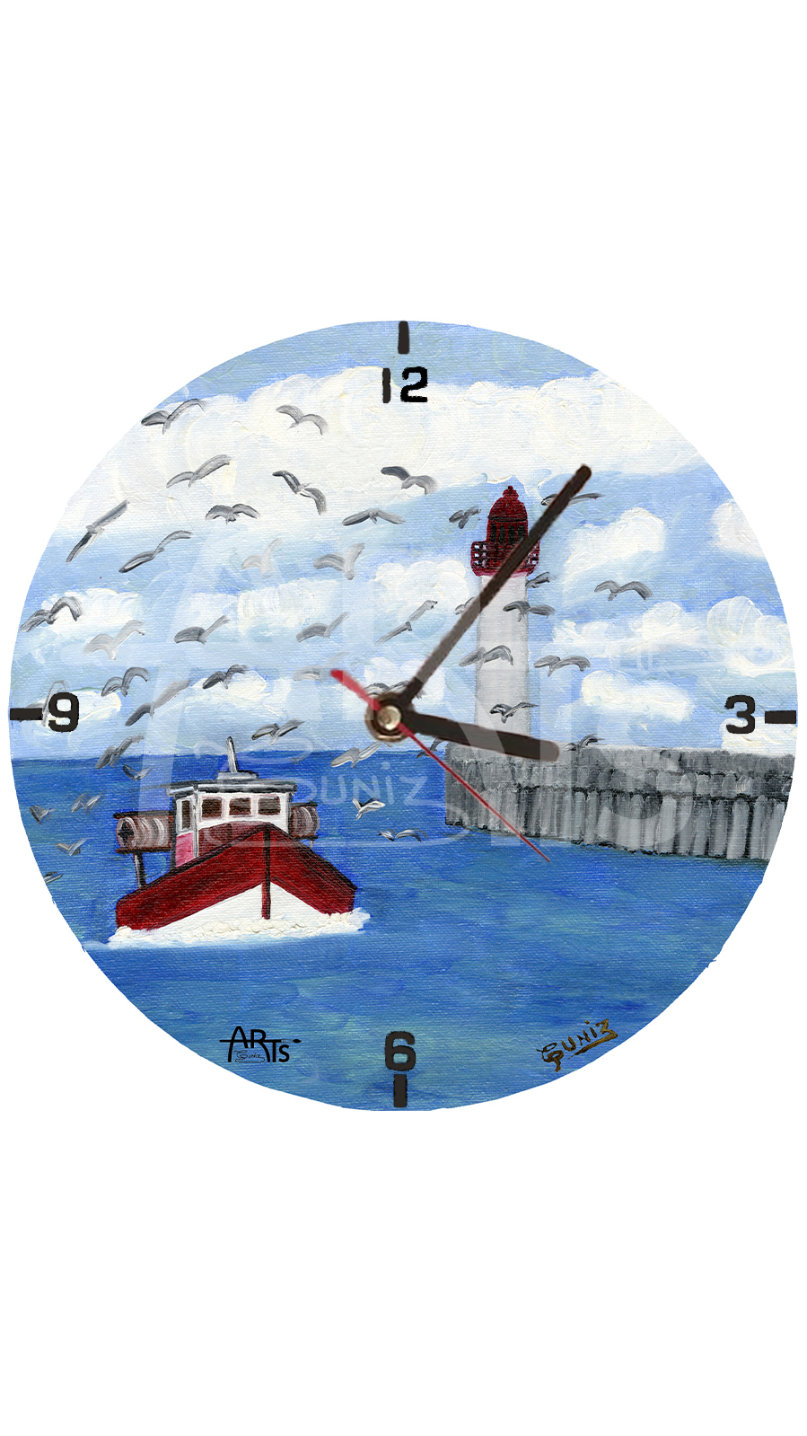 horloge ronde guniz arts bateau de pêche