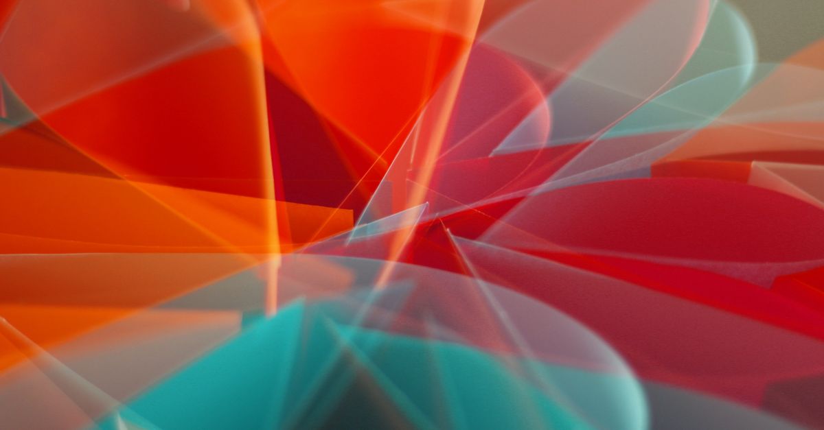 image abstraite coloree presentant des formes superposees rouges orange et bleues