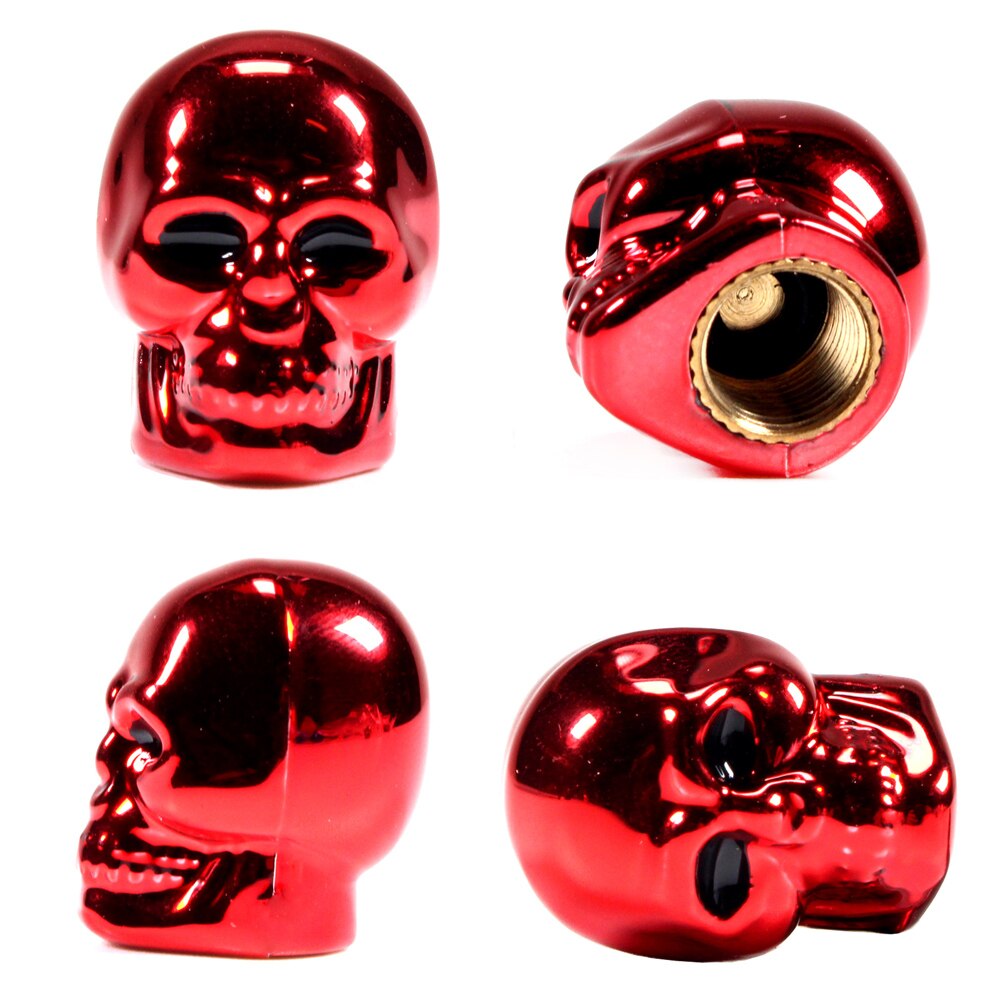 4pcs créatif tête de crâne rouge logo couvercle de valve de voiture bouchon  de bouche d'air en alliage d'aluminium couvercle de noyau de valve voiture  moto vélo universel avec tampon d'étanchéité 