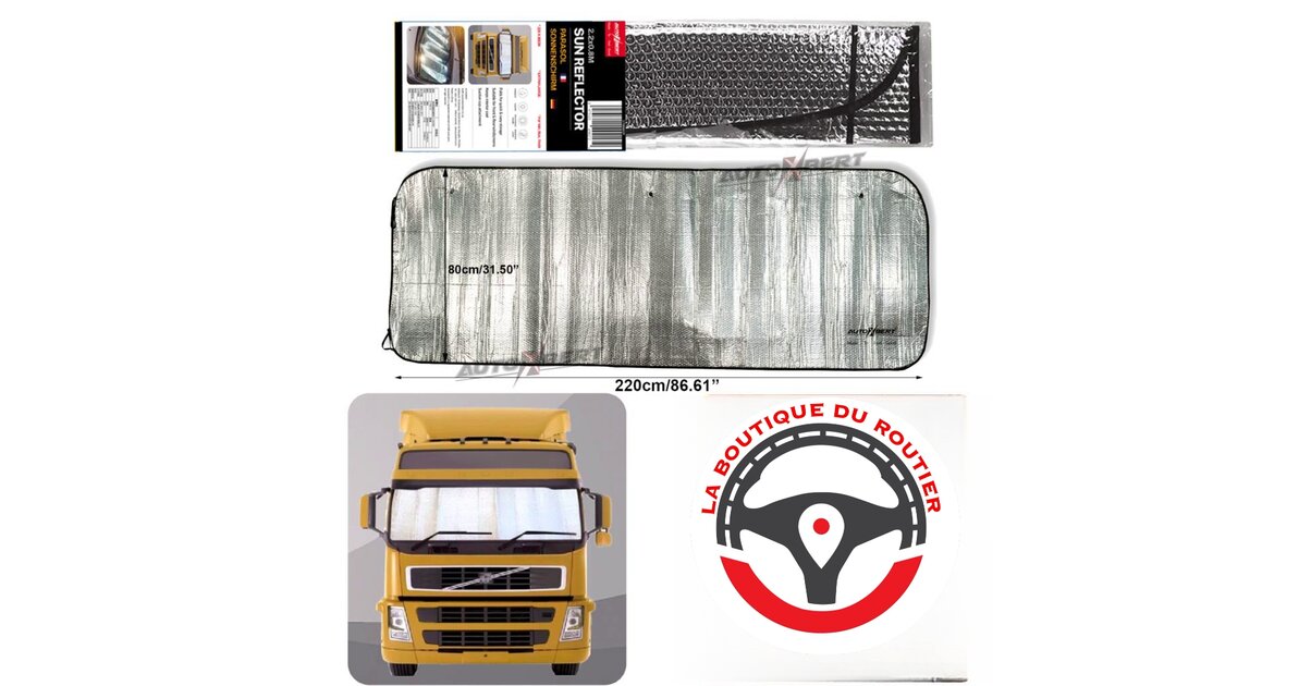 Pare-Soleil Camion Pliable 220x80cm - Protection UV Thermique Avec Ventouses - Pare-Brise Automobile