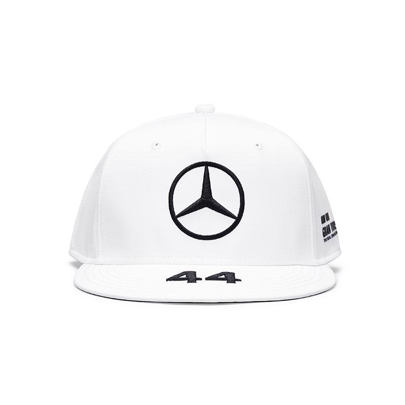 Casquette à visière plate blanc Mercedes AMG Petronas Lewis Hamilton numéro 44 vue face