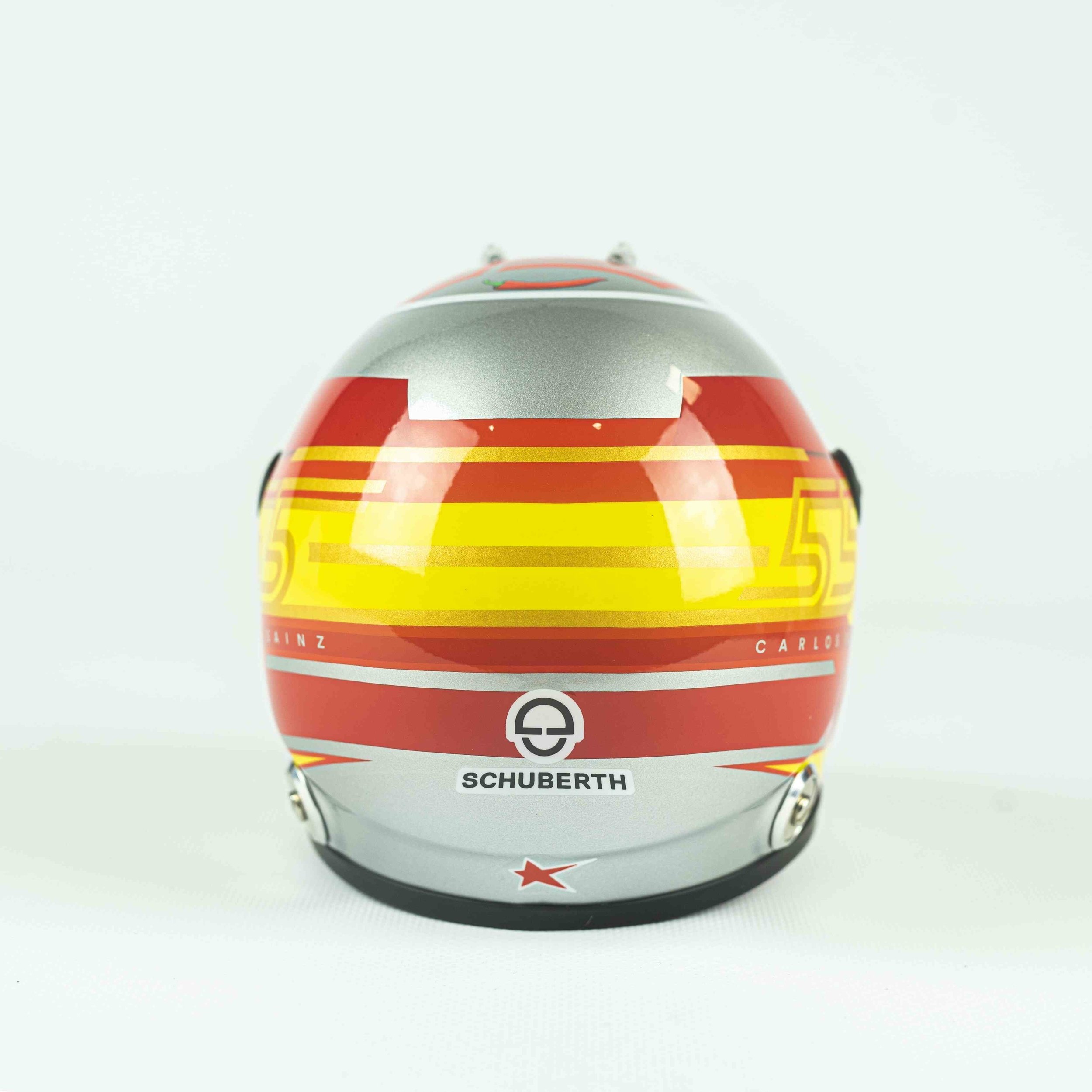 Mini Casque 2020 Carlos Sainz 55 argent rouge jaune vue arrière