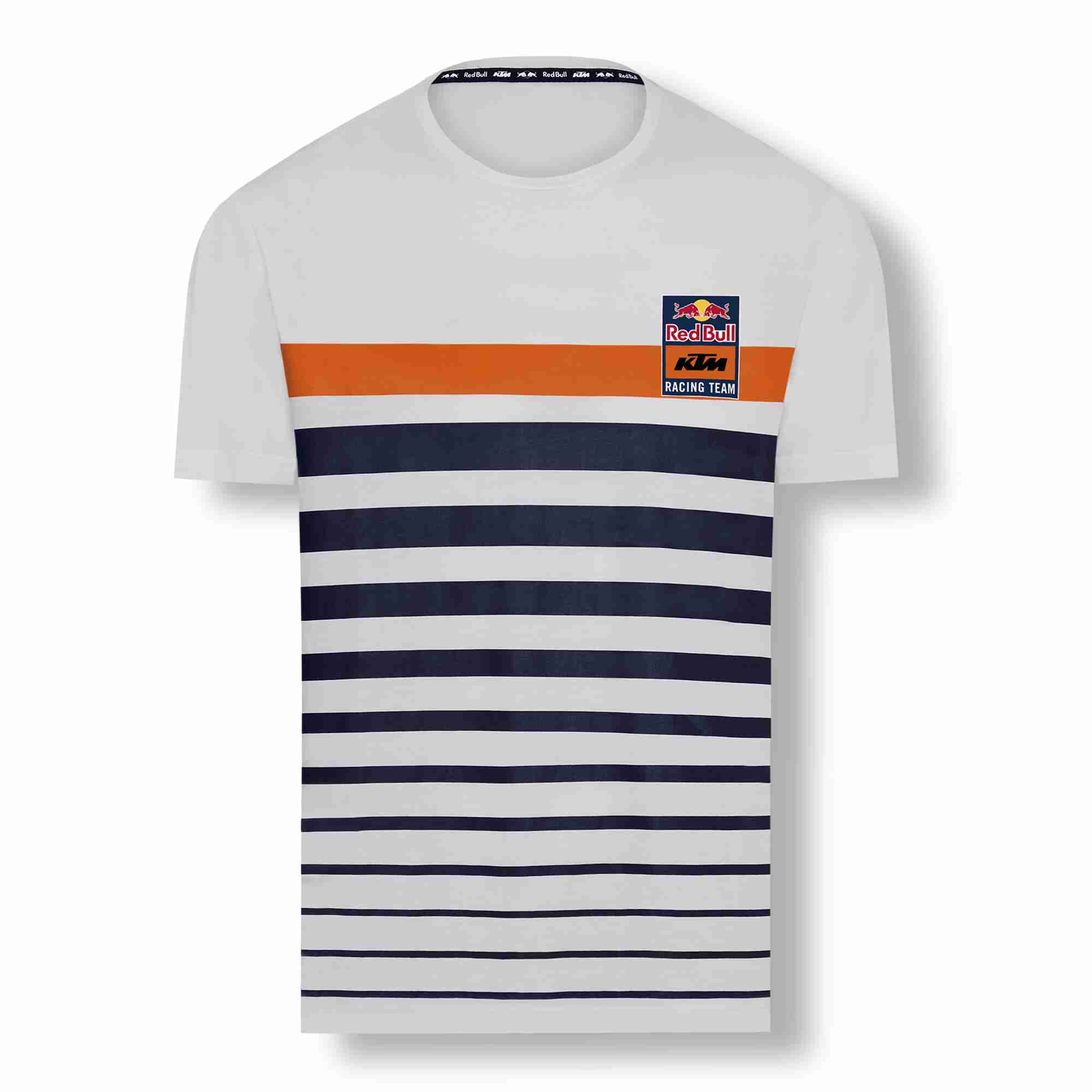 T-shirt homme KTM Red Bull Stripe blanc et bleu marine vue devant