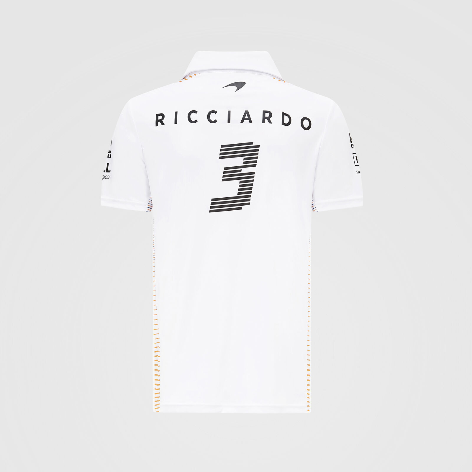 Polo homme McLaren Daniel Ricciardo blanc vue derrière avec numéro 3