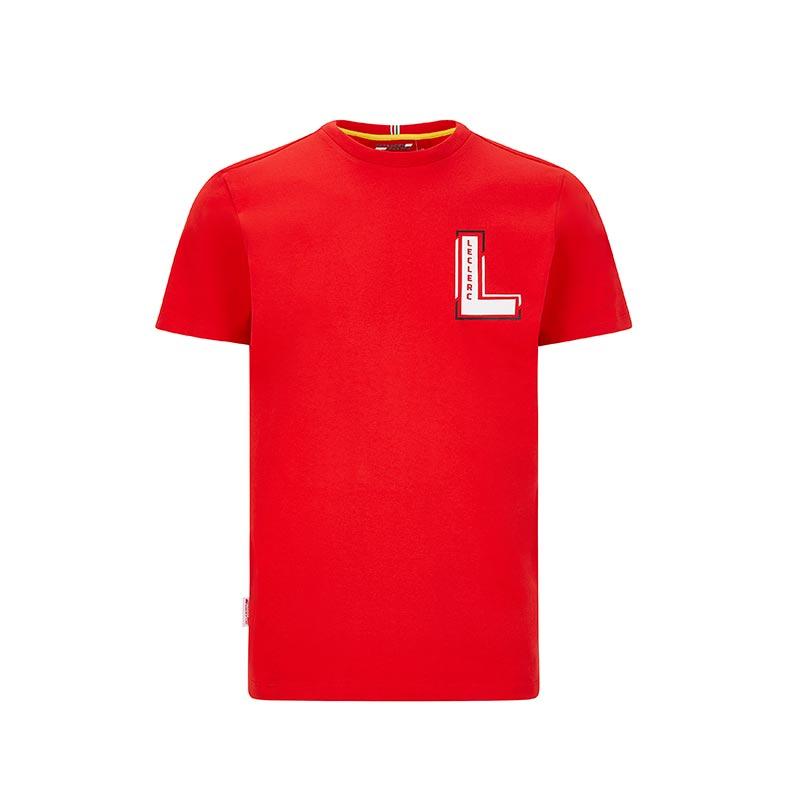 T-shirt homme Scuderia Ferrari LECLERC rouge vue devant avec lettre L