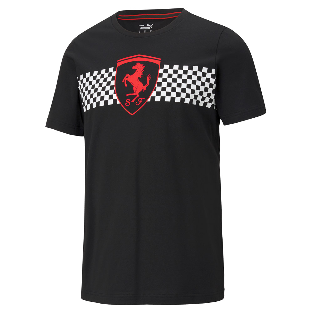 T-shirt Scuderia Ferrari drapeau à damier noir