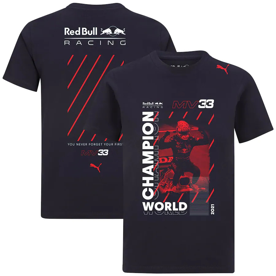 T-shirt Max Verstappen Champion du Monde F1 2021 Red Bull Racing vue devant et dos