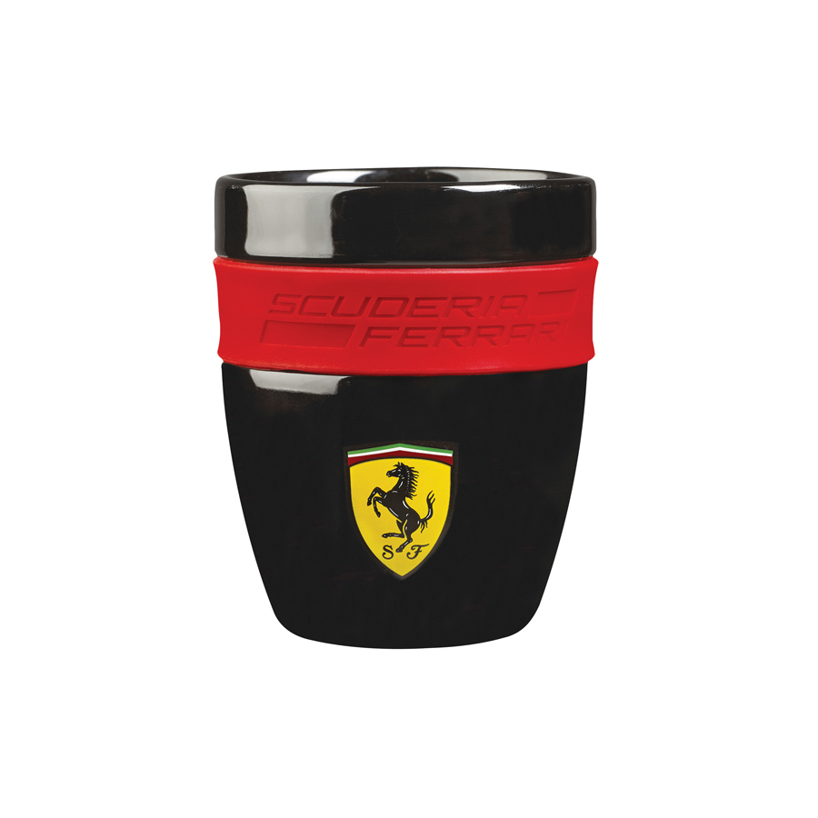Tasse céramique Scuderia Ferrari noir avec bande caoutchouc rouge