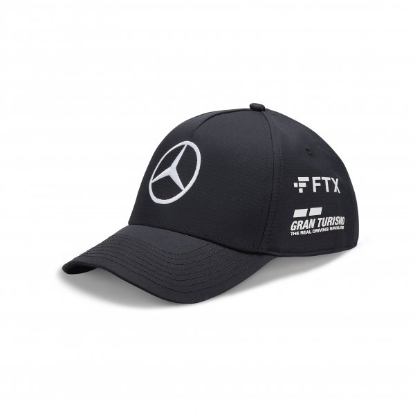 Casquette enfant Mercedes AMG Petronas Formula One Team noir vue profil avec logo FTX et Gran Turismo