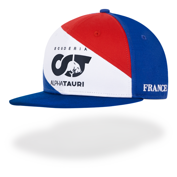 Casquette Alpha Tauri France GP bleu blanc rouge vue profil