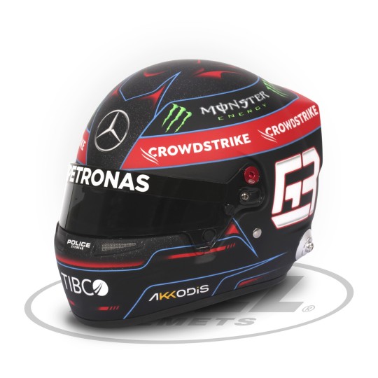 Mini casque George Russell 2022 Team Mercedes n° 63 vue proril gauche