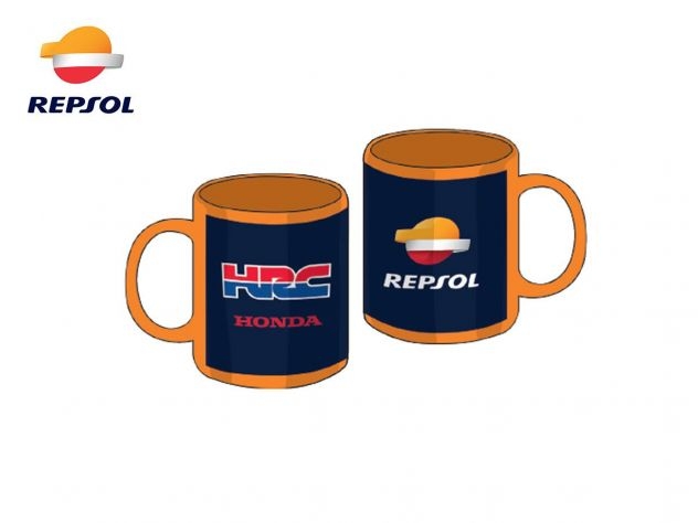 Tasse Honda HRC Repsol bleu et orange vue devant et arrière