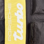 Legacy Turbi noir et jaune vue dos zoom logo Porsche Turbo jaune