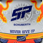 Mini casque Sergio Perez 2022 Red Bull Racing vue zoom SP, Schubert et Never Give Up