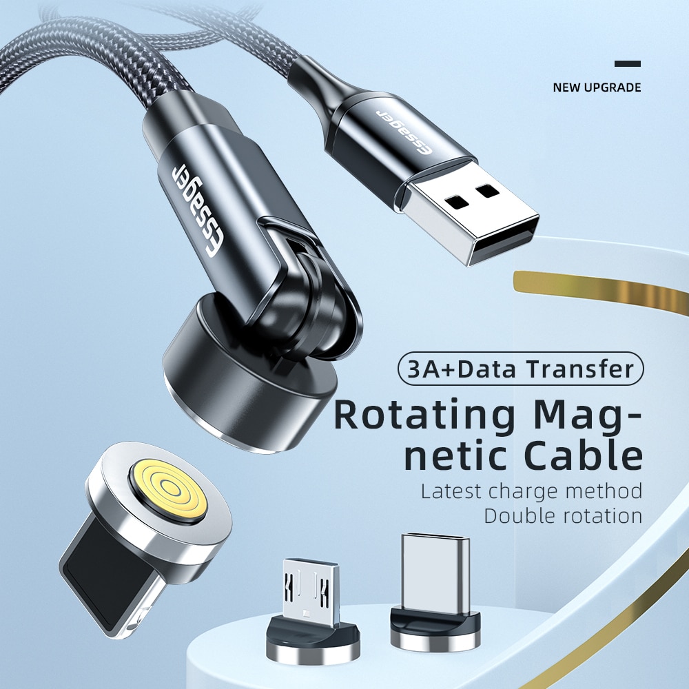 Essager-540-rotation-c-ble-magn-tique-3A-charge-rapide-Micro-USB-Type-C-c-ble