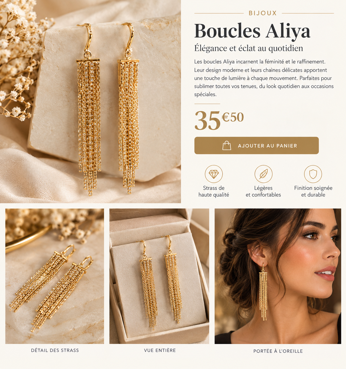 Boucles Aliya, élégance dorée au quotidien