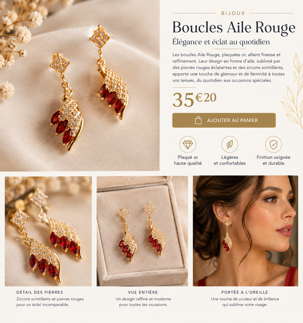Boucles Aile Rouge _ Élégance Dorée