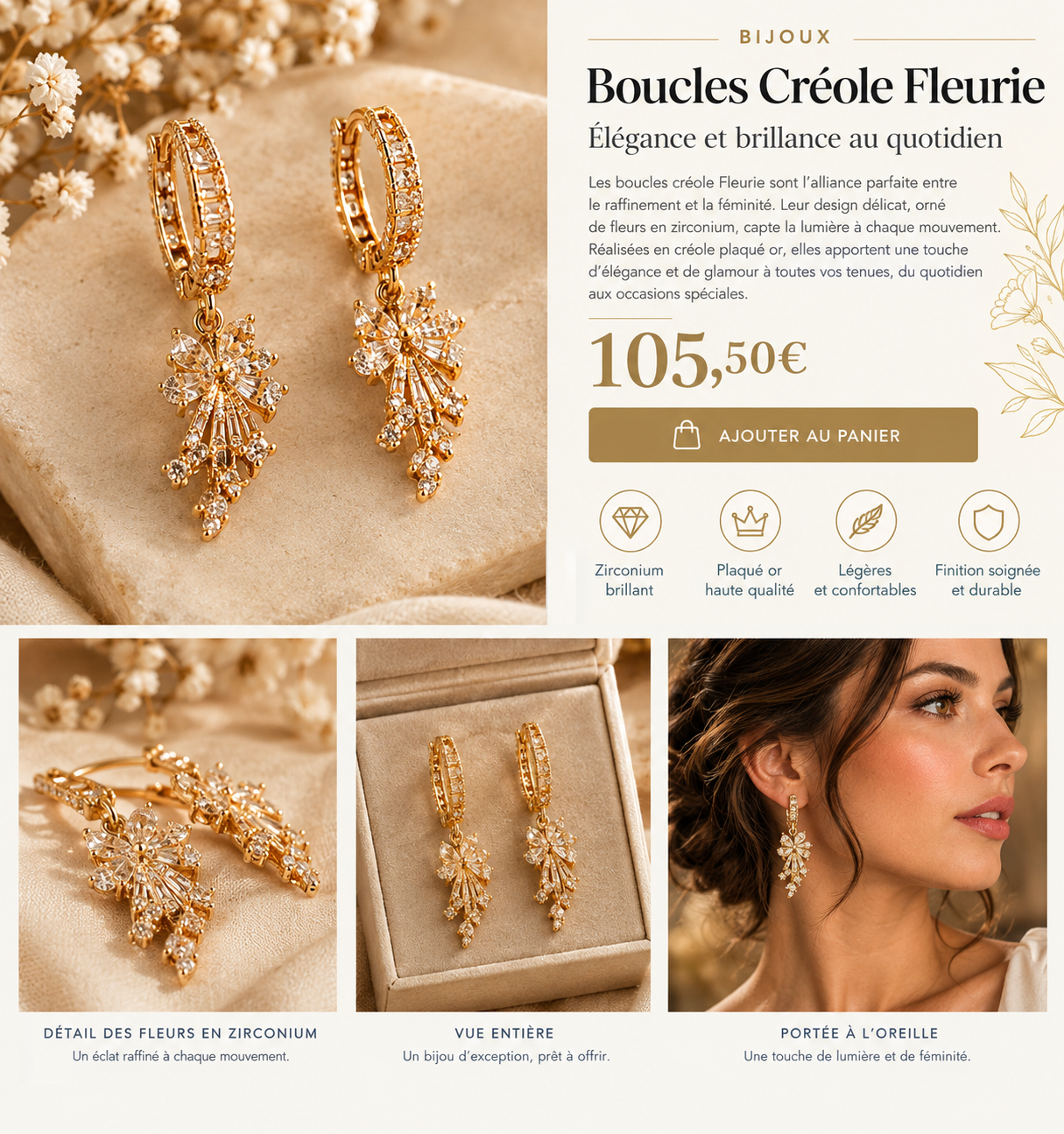 Élégance dorée, éclat floral