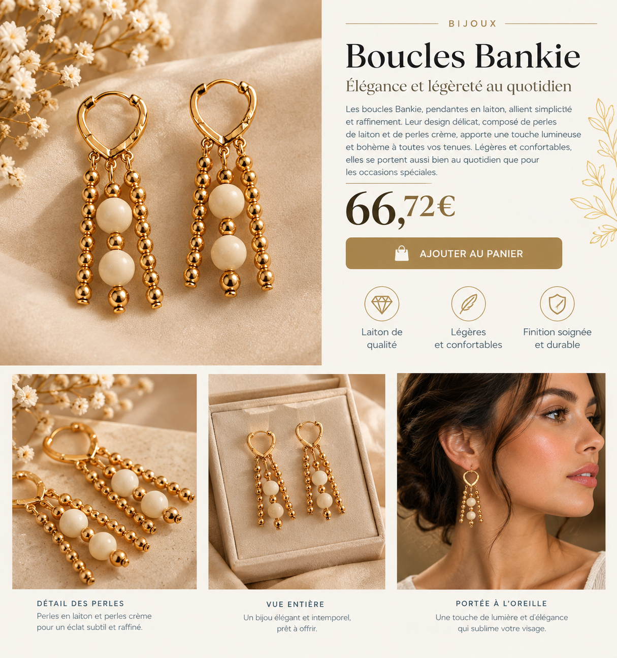 Élégance dorée des boucles Bankie