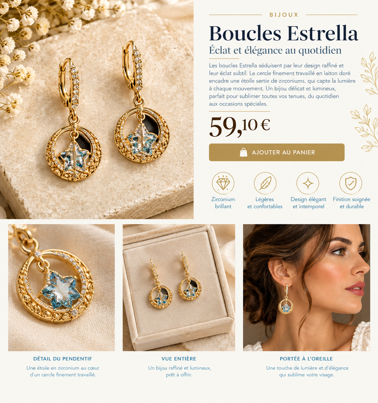 Boucles Estrella _ éclat doré intemporel