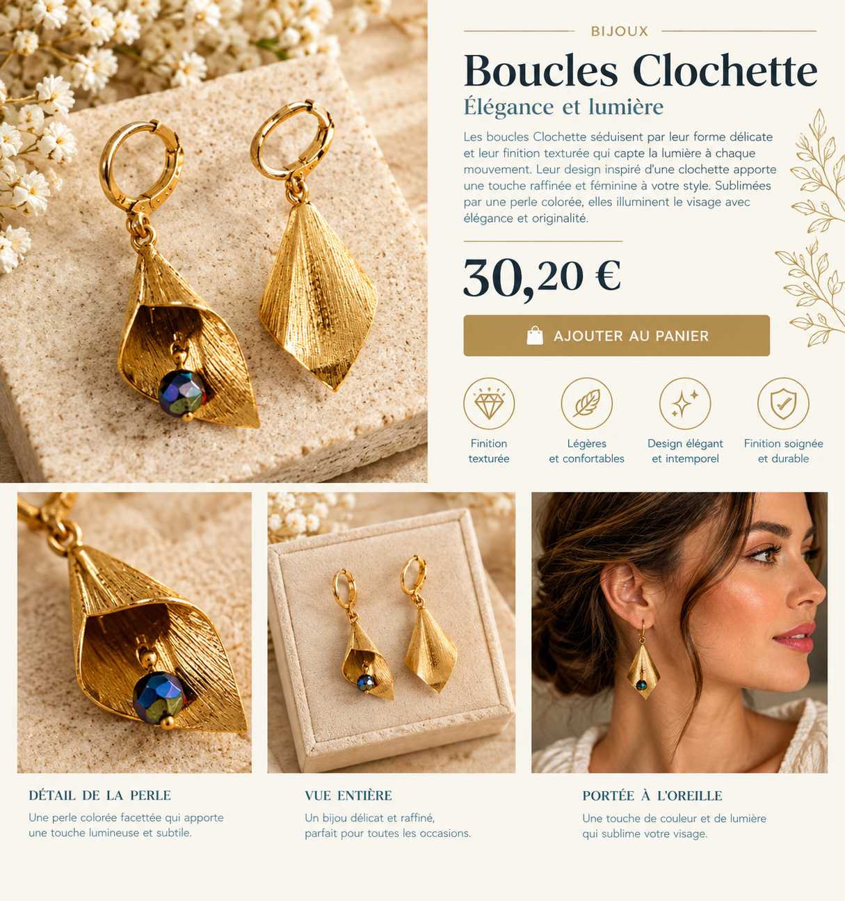 Élégance dorée des boucles Clochette