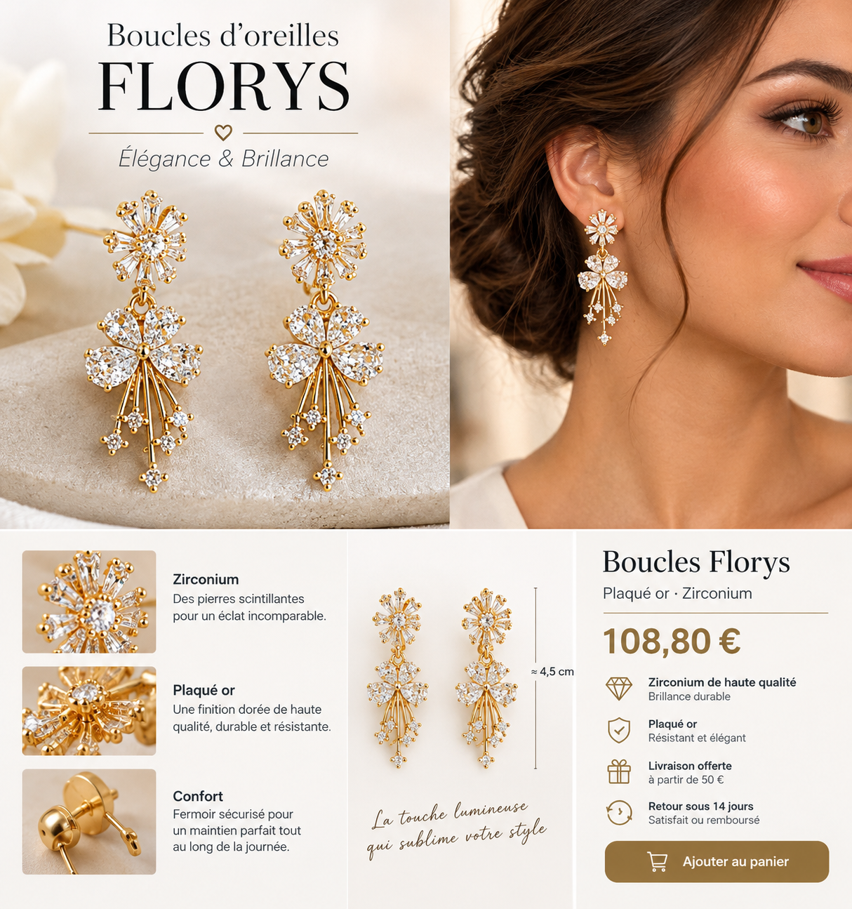 Élégance dorée des boucles Florys