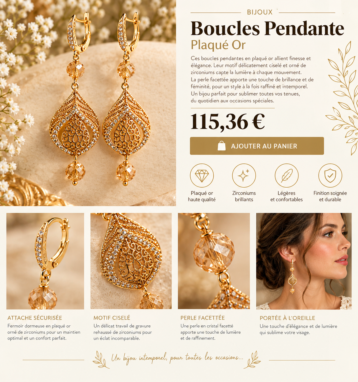 Boucles d’oreilles dorées élégantes