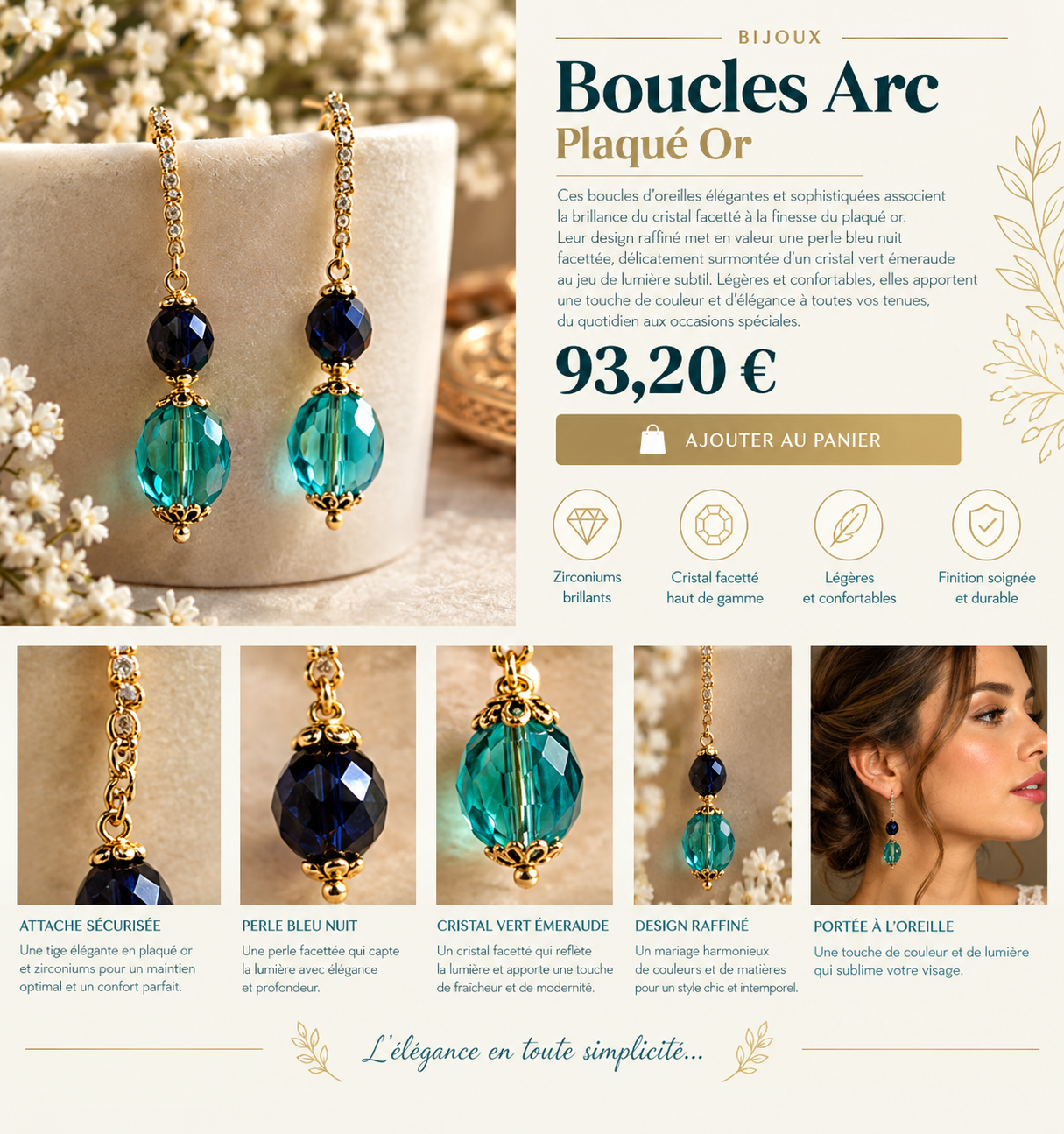 Boucles Arc en cristal émeraude
