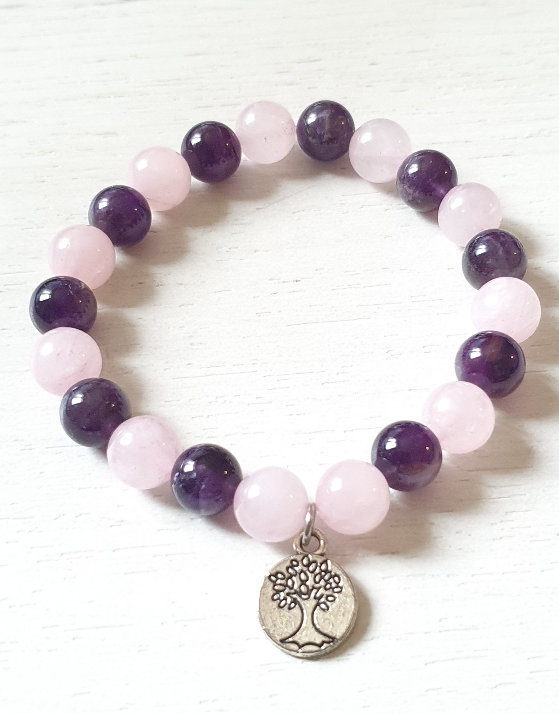 bracelet "émotion" en quartz rose + améthyste